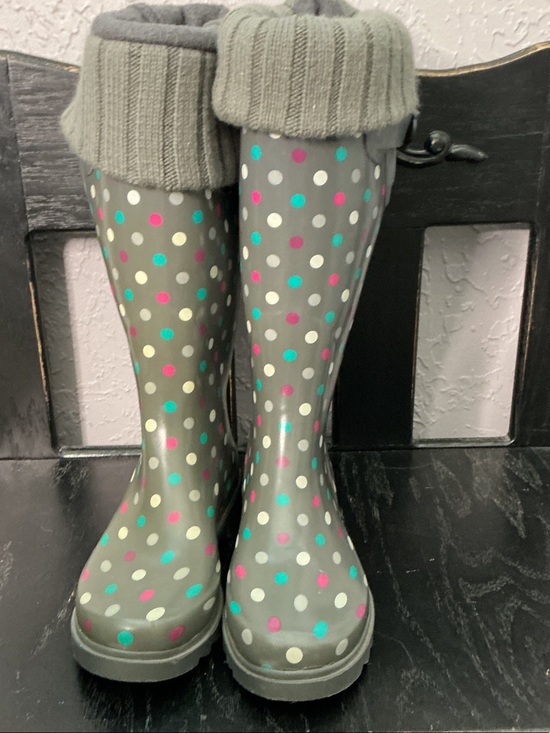 Capelli of New York Shoes - Gray Polka Dot Rain Boots with Knit Cuff